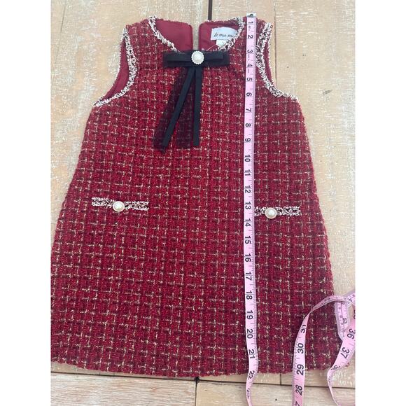 Le Mo Mo Toddler red and Gold Tweed Dress. Size 4 NWT - Picture 9 of 9